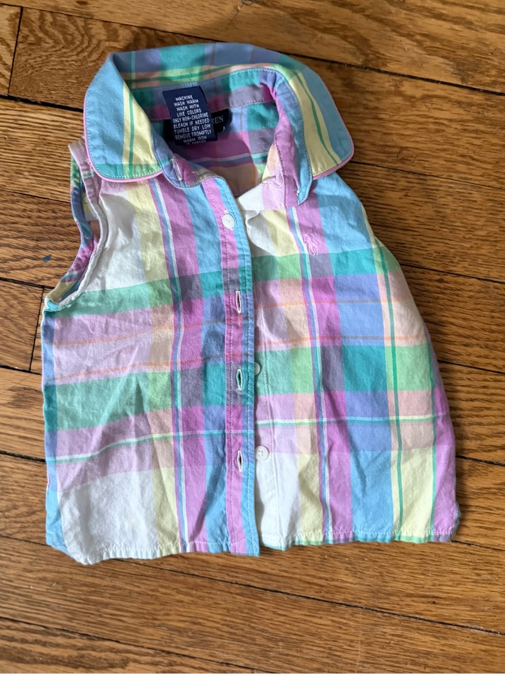 Ralph Lauren Pastel Plaid Sleeveless Button Front Tank Top - Size 9 Months